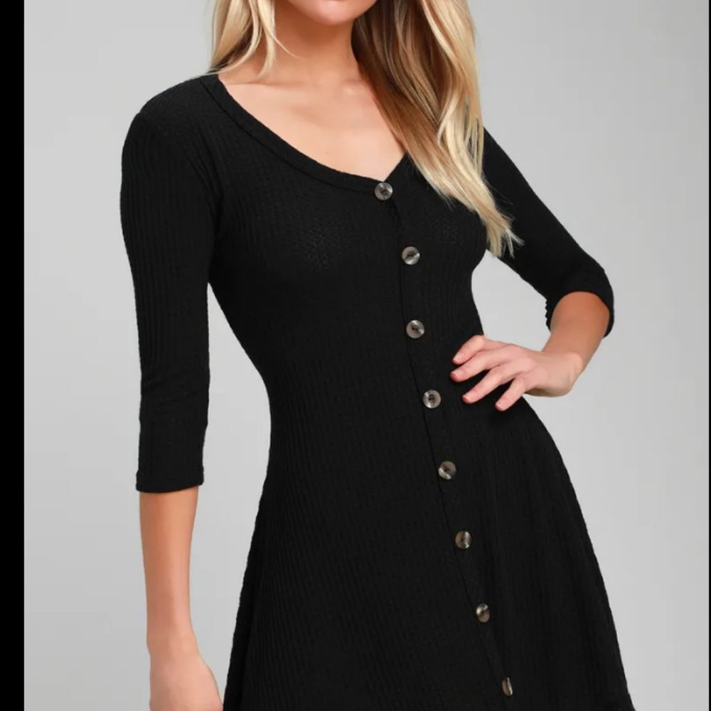 button front knit swing dress